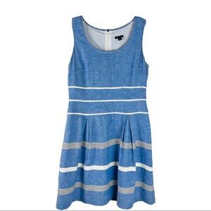 Ann Taylor blue white linen coastal nautical preppy striped dress 2